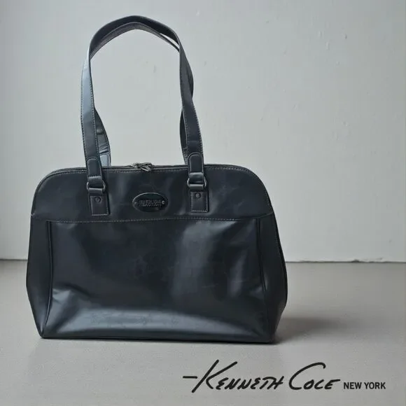 Kenneth Cole Reaction Laptop Tote Steel Blue Leather Work Business Carryall Bag - Picture 1 of 9